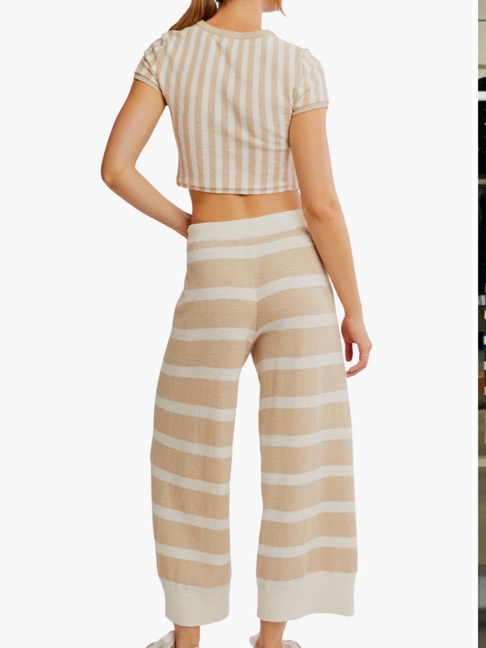 Free People Nomadic Desert Combo Khaki & Cream Striped Wide-Leg Knit SET - Small